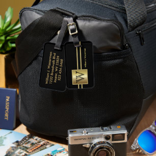 Masculine Monogram Executive Style - Black & Gold Luggage Tag