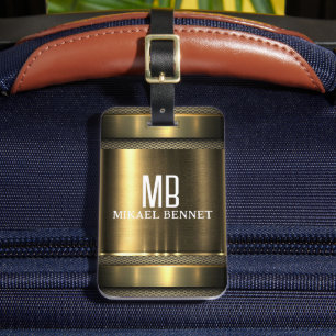 Masculine Monogram Executive Style - Silver Metal  Luggage Tag