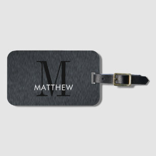 Masculine Monogram Script Black Brushed Metal Luggage Tag