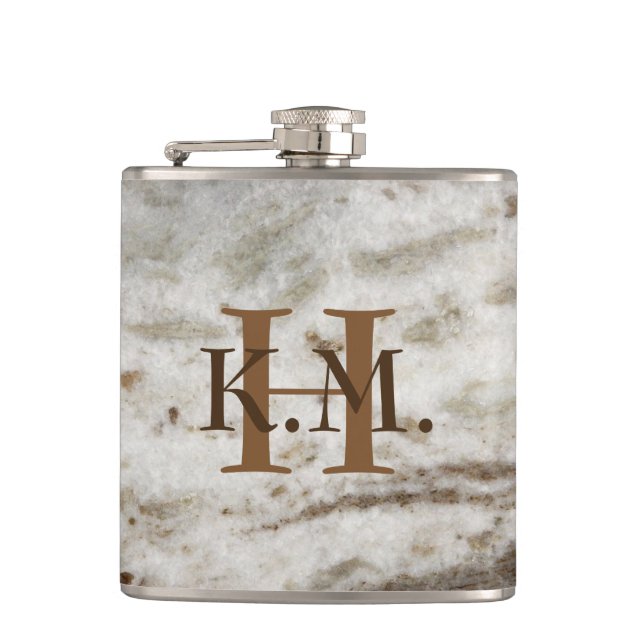 Masculine Monogrammed Pearl Granite Flask (Front)