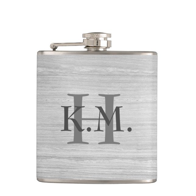 Masculine Monogrammed Striped Granite Flask (Front)