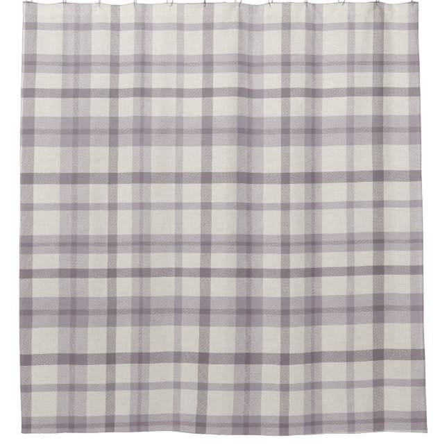 Masculine Muted Purple Plaid w/ Linen Texture Shower Curtain (Front)