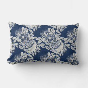 Masculine Navy Blue Effect Indigo Floral all Over Lumbar Cushion