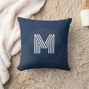 Masculine Navy Blue Geometric Modern Monogram Cushion
