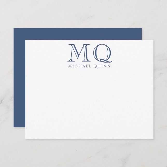 Masculine Navy Blue Initials Name Monogram  Card (Front/Back)