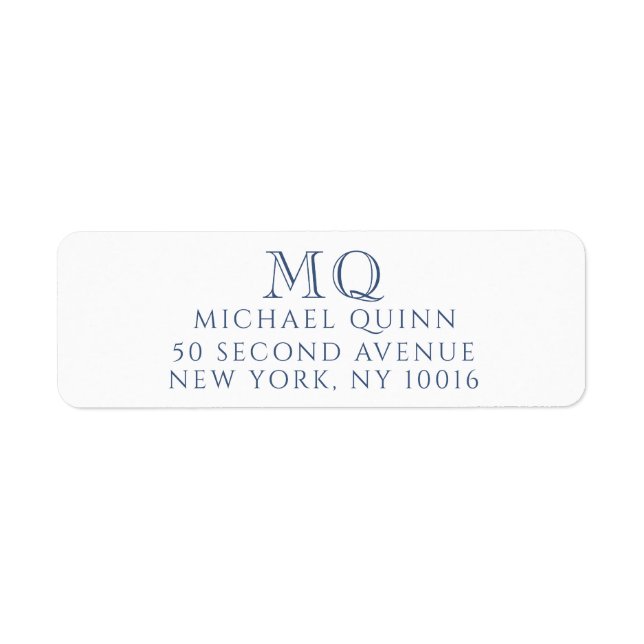 Masculine Navy Blue Initials Return Address Label (Front)