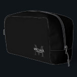 Masculine Personalised Monogram and Name Groomsmen Dopp Kit<br><div class="desc">Add a personal touch to your wedding with personalised groomsmen gift.
This design features personalised groomsman's name with title in white and monogram in light grey as background,  in classic serif font style on black background.

Also perfect for best man,  father of the bride and more.</div>