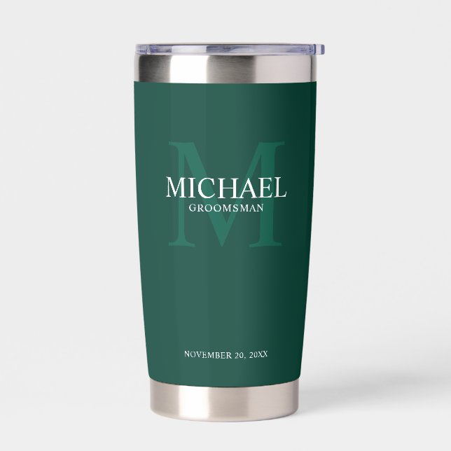 Masculine Personalised Monogram and Name Groomsmen Insulated Tumbler (Left)