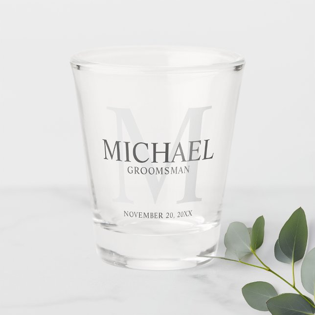 Masculine Personalised Monogram and Name Groomsmen Shot Glass (Creator Uploaded)