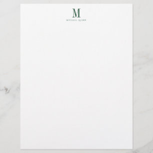 Masculine Professional Green Monogram  Custom Letterhead