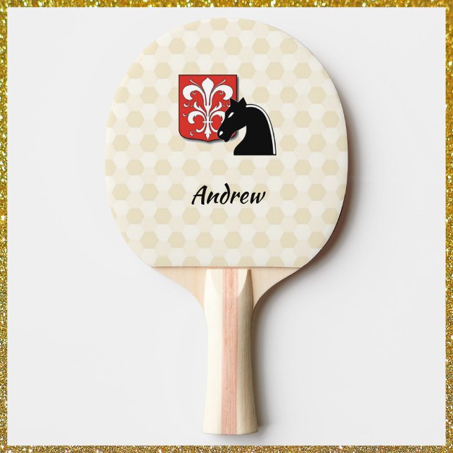 Masculine Red and Black Knight Shield and Horse  Ping Pong Paddle (Creator Uploaded)