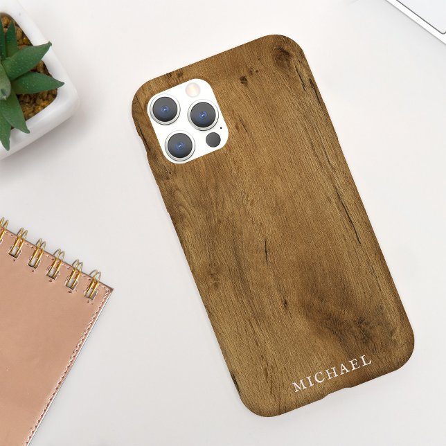 Masculine Rustic Wood Personalised w/ Name Case-Mate iPhone Case (Creator Uploaded)