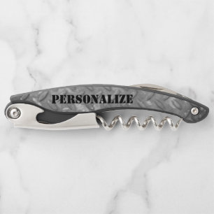 Masculine steel metal plate corkscrew opener gift