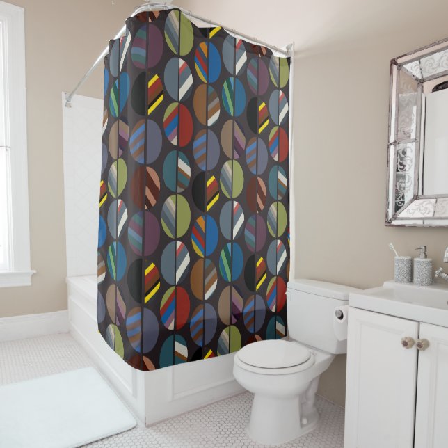 Masculine Striped Oval Halves  Shower Curtain (In Situ)