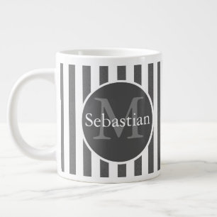 Masculine Striped Personalised Monogrammed Large Coffee Mug
