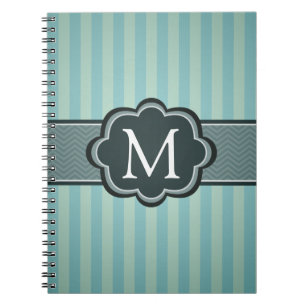Masculine Teal Blue Stripes Custom Monogram Notebook