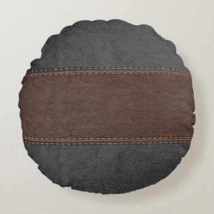 Masculine Vintage Black And Brown leather Round Cushion