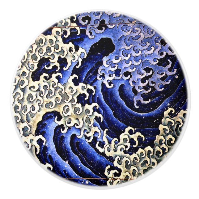 Masculine Wave (Detail) by Hokusai Ceramic Knob (Front)