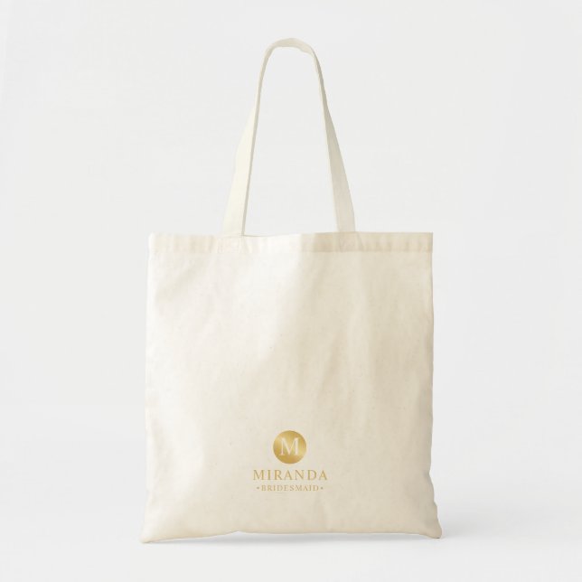 Masculine White and Gold Personalised Bridesmaid Tote Bag (Front)