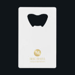 Masculine White and Gold Personalised Groomsmen<br><div class="desc">Add a personal touch to your wedding with personalised groomsmen bottle opener. This bottle opener features white monogram in gold circle element with name and title in gold professional font style on white background. Also perfect for best man, father of the bride and more. Please Note : The foil details...</div>