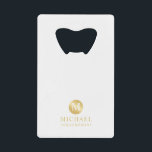 Masculine White and Gold Personalised Groomsmen<br><div class="desc">Add a personal touch to your wedding with personalised groomsmen bottle opener. This bottle opener features white monogram in gold circle element with name and title in gold professional font style on white background. Also perfect for best man, father of the bride and more. Please Note : The foil details...</div>