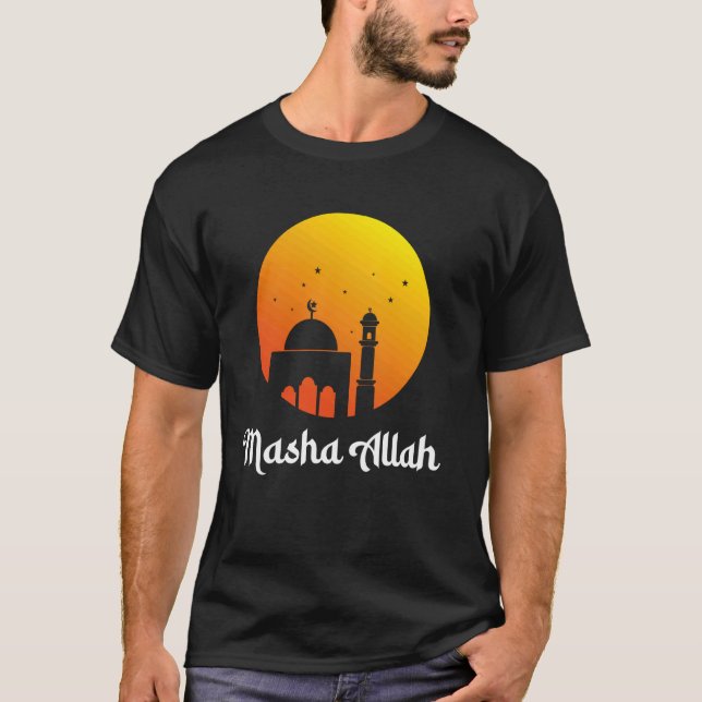 Masha Allah Sunset Mosque Islamic Devotion Muslims T-Shirt (Front)