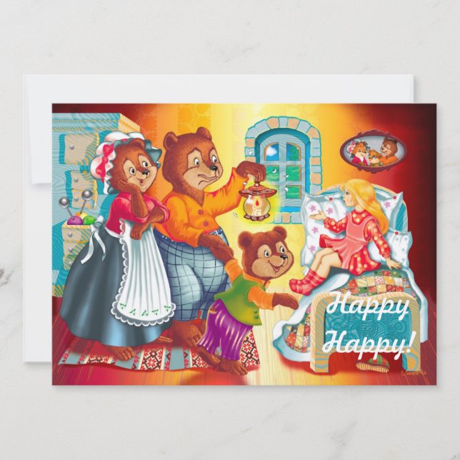 Masha and 3 fairy-tale bears invitation (Front)