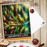 Mashapaug Lake, Connecticut | Vintage Painting Postcard<br><div class="desc">Step into a realm of timeless beauty with our enchanting Mashapaug Lake Vintage Painting Postcard. Crafted in a vintage painting style, this captivating artwork transports you to the tranquil shores of Mashapaug Lake, where vibrant colours and dynamic brushstrokes converge to create a mesmerising visual experience. Reminiscent of classic travel posters...</div>