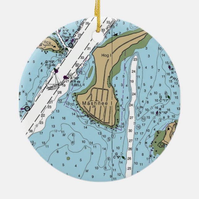 Mashnee Island MA Chart Ceramic Tree Decoration (Back)