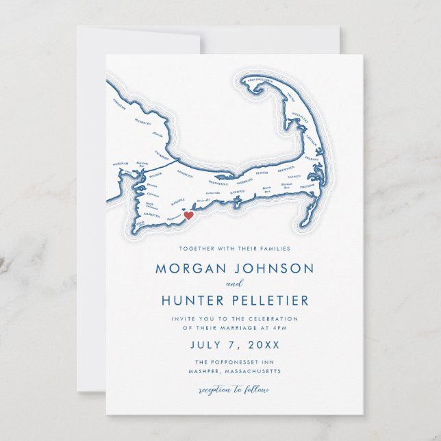 Mashpee Cape Cod Navy Blue Minimalist Wedding Invitation (Front)