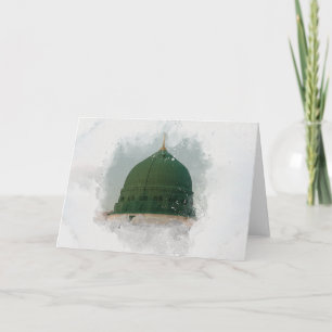 Masjid An-Nabawi watercolor illustration Islamic P Card