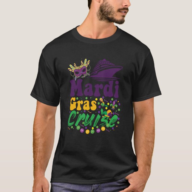 Mask and beads purple green yellow Mardi gras Crui T-Shirt (Front)