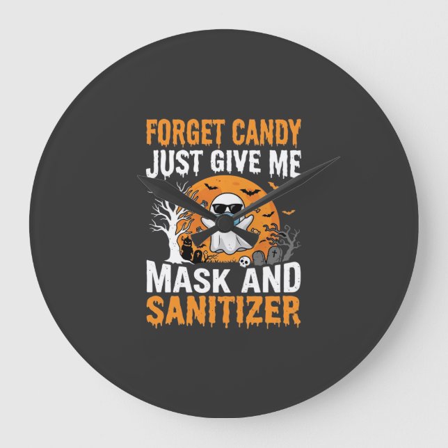 Mask and Sanitizer Halloween Ghost Design_1 Large Clock (Front)