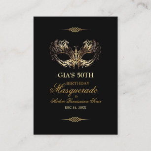 Mask Black Gold 50th Masquerade Birthday  Place Card