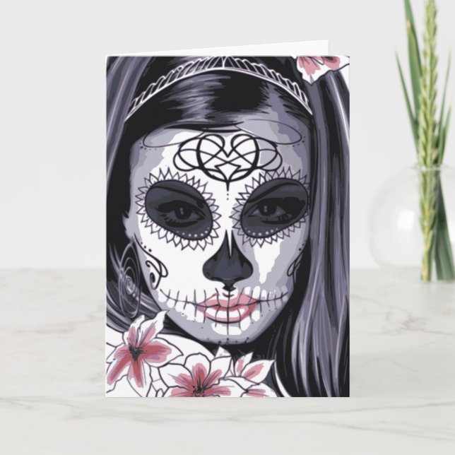 Mask Carnival Day of the Dead Floral Woman Card (Front)
