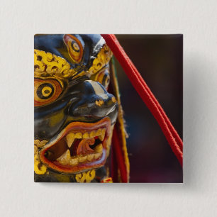 Mask dance performance at Tshechu Festival 15 Cm Square Badge