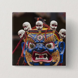 Mask dance performance at Tshechu Festival 2 15 Cm Square Badge