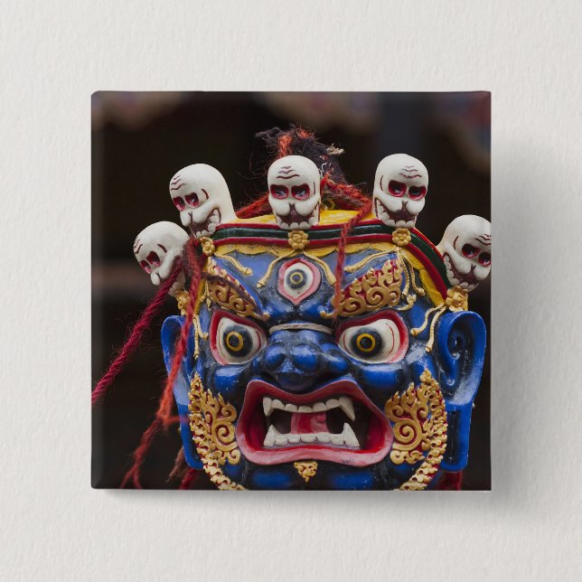 Mask dance performance at Tshechu Festival 2 15 Cm Square Badge (Front)