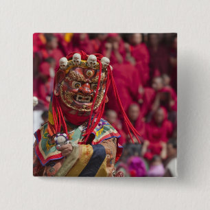 Mask dance performance at Tshechu Festival 3 15 Cm Square Badge