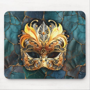 Mask, Feathers and Teal Textured Background Mouse Pad