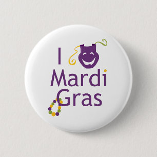 Mask I Love Mardi Gras 6 Cm Round Badge