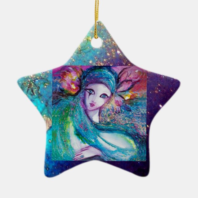 MASK IN BLUE, Star Monogram Ceramic Tree Decoration (Front)