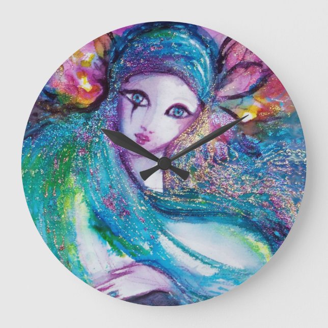 MASK IN BLUE / Venetian Masquerade Ball,teal Large Clock (Front)