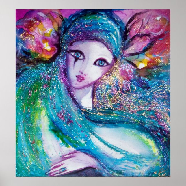 MASK IN BLUE / Venetian Masquerade Faces Poster (Front)