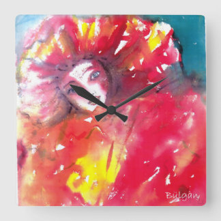 MASK IN RED / Venetian Masquerade Ball, Yellow Square Wall Clock