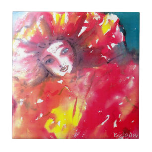 MASK IN RED / Venetian Masquerade Ball, Yellow Tile