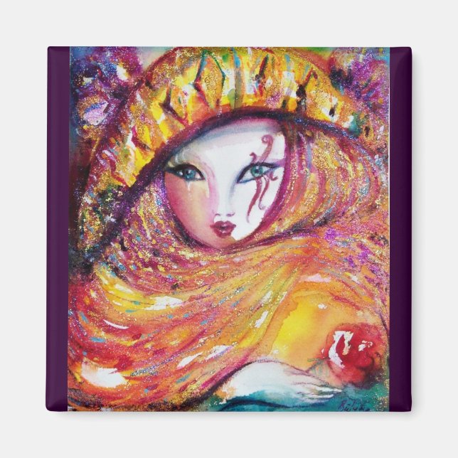 MASK IN YELLOW  / Venetian Masquerade Magnet (Front)