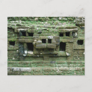 Mask of Mayan Jaguar Temple Lamanai Belise Postcard