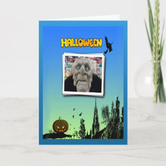 Mask of Old Man, Flying Witch and Jack o Lantern Card