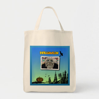 Mask of Old Man, Flying Witch and Jack o Lantern Tote Bag